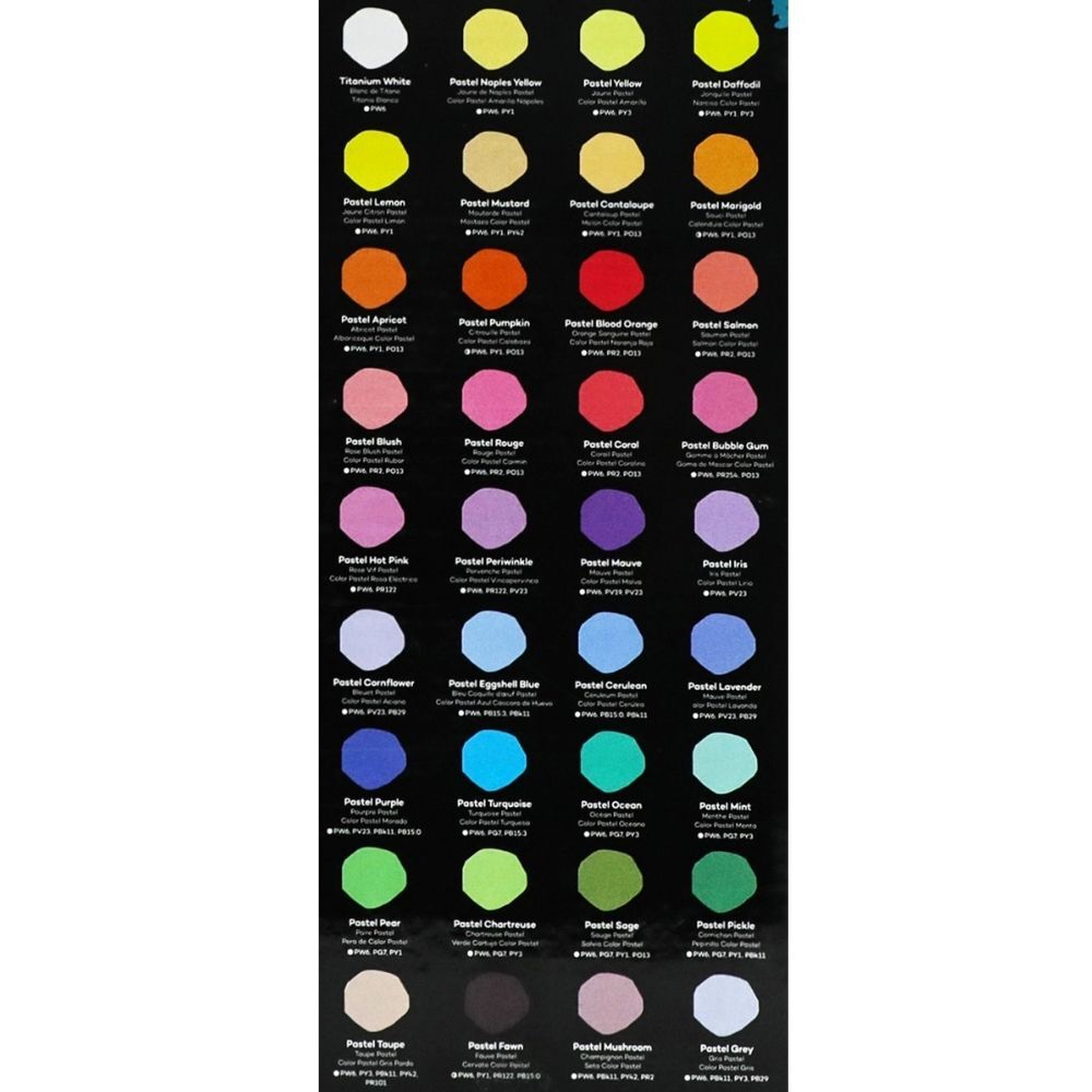 Mont Marte Signature Acrylic Colour Pastel Paint Set 36pc x 36ml