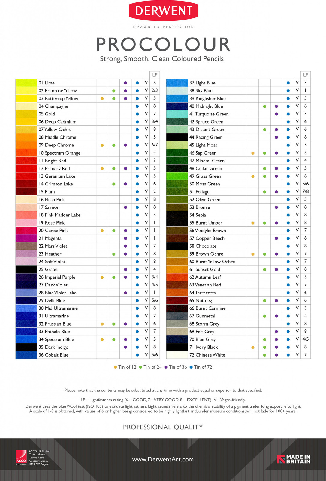 Derwent Procolour Colouring Pencils - 24 Assorted Colours
