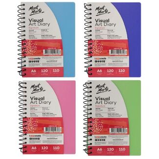 Mont Marte Visual Art Diary Spiral Bound Colour Cover White Paper A6 110gsm 120 Sheet 