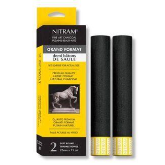 Nitram Demi Baton de Saule Charcoal Pack of 2 - Soft Round 25 x 150mm