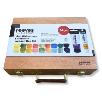 Reeves Watercolour and Gouache Paint Wooden Box Set