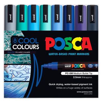 Uni Ball Posca Paint Pens 2.5mm PC5M 8 Pack - Cool Colours
