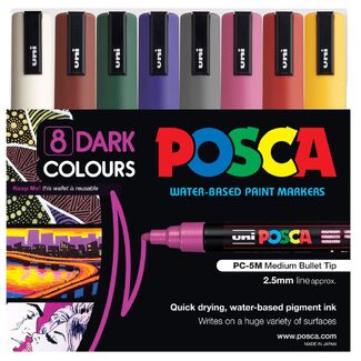 Uni Ball Posca Paint Pens 2.5mm PC5M 8 Pack - Dark Colours