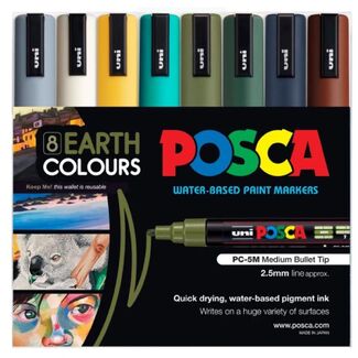 Uni Ball Posca Paint Pens 2.5mm PC5M 8 Pack - Earth Colours