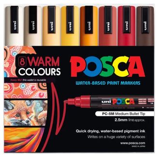 Uni Ball Posca Paint Pens 2.5mm PC5M 8 Pack - Warm Colours